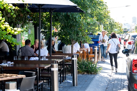 Outdoor dining in the vines on King William Road
