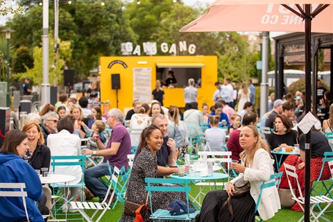 People sitting in food court area at Unley Gourmet Gala 2020