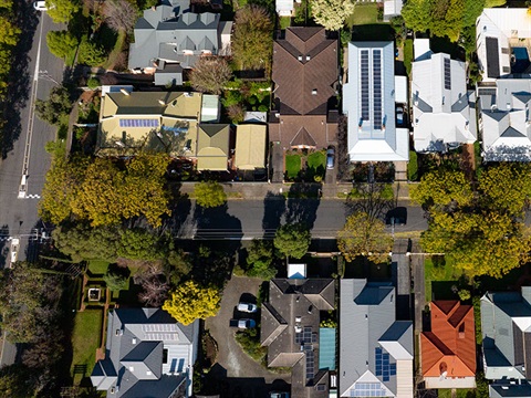 Aerial view of Unley residential area showing rooftops trees and roads