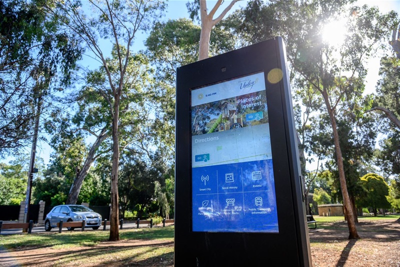 A digital kiosk in Heywood Park