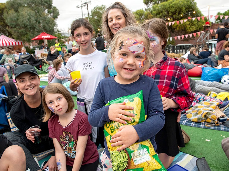 family group at Ignite Unley outdoor cinema